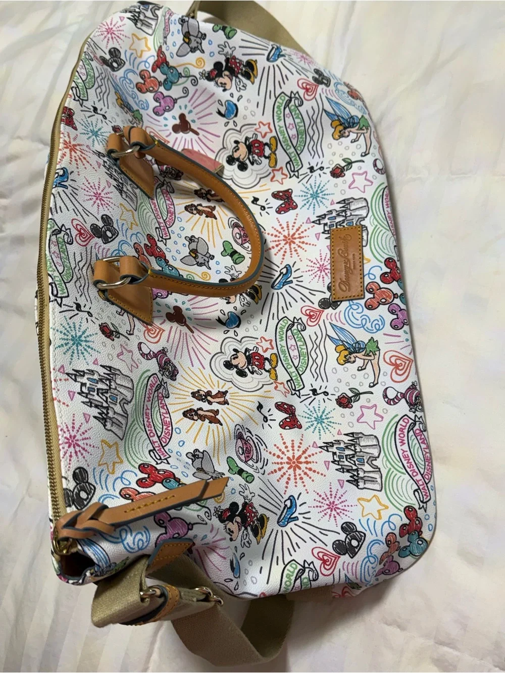 Dooney & Bourke Multicolor Disney Canvas Tote - White with Tan Trim